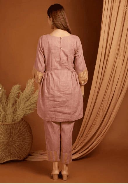 Peach Shimmer Linen Co-Ord Set - Charkha TalesPeach Shimmer Linen Co-Ord Set