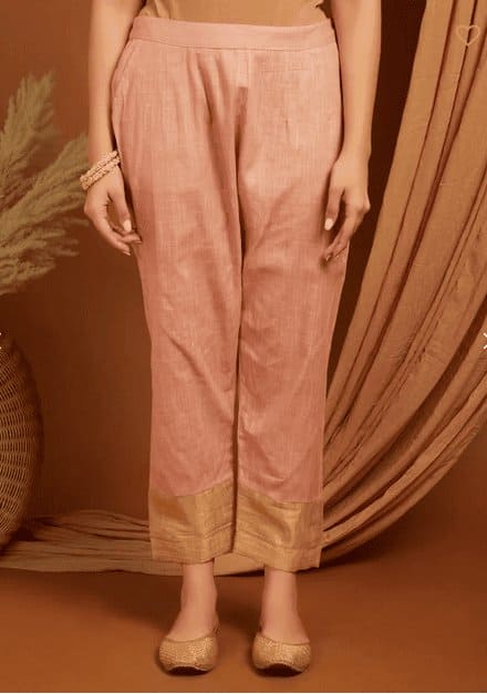 Peach Shimmer Linen Kurta Set - Charkha TalesPeach Shimmer Linen Kurta Set