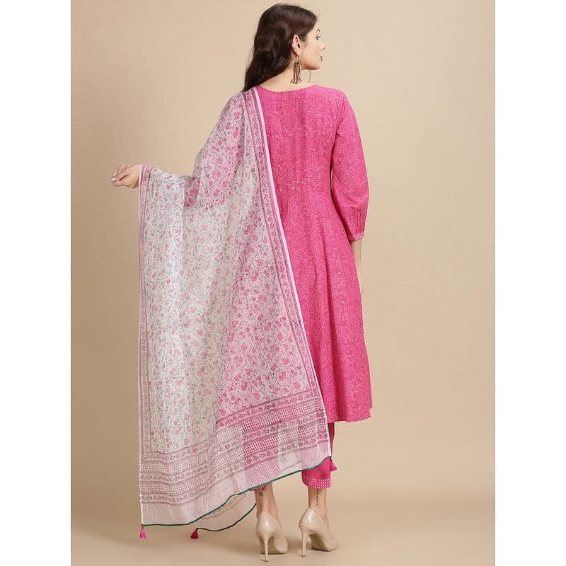 Pink Block Print Anarkali Kurta Set - Charkha TalesPink Block Print Anarkali Kurta Set