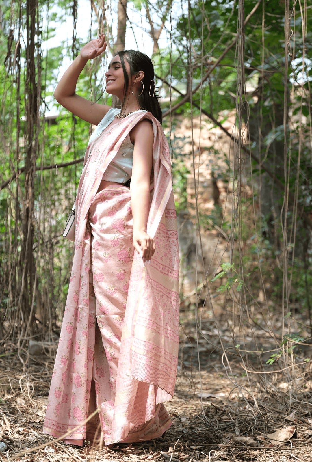 Pink Block Print Chanderi Saree - Charkha TalesPink Block Print Chanderi Saree
