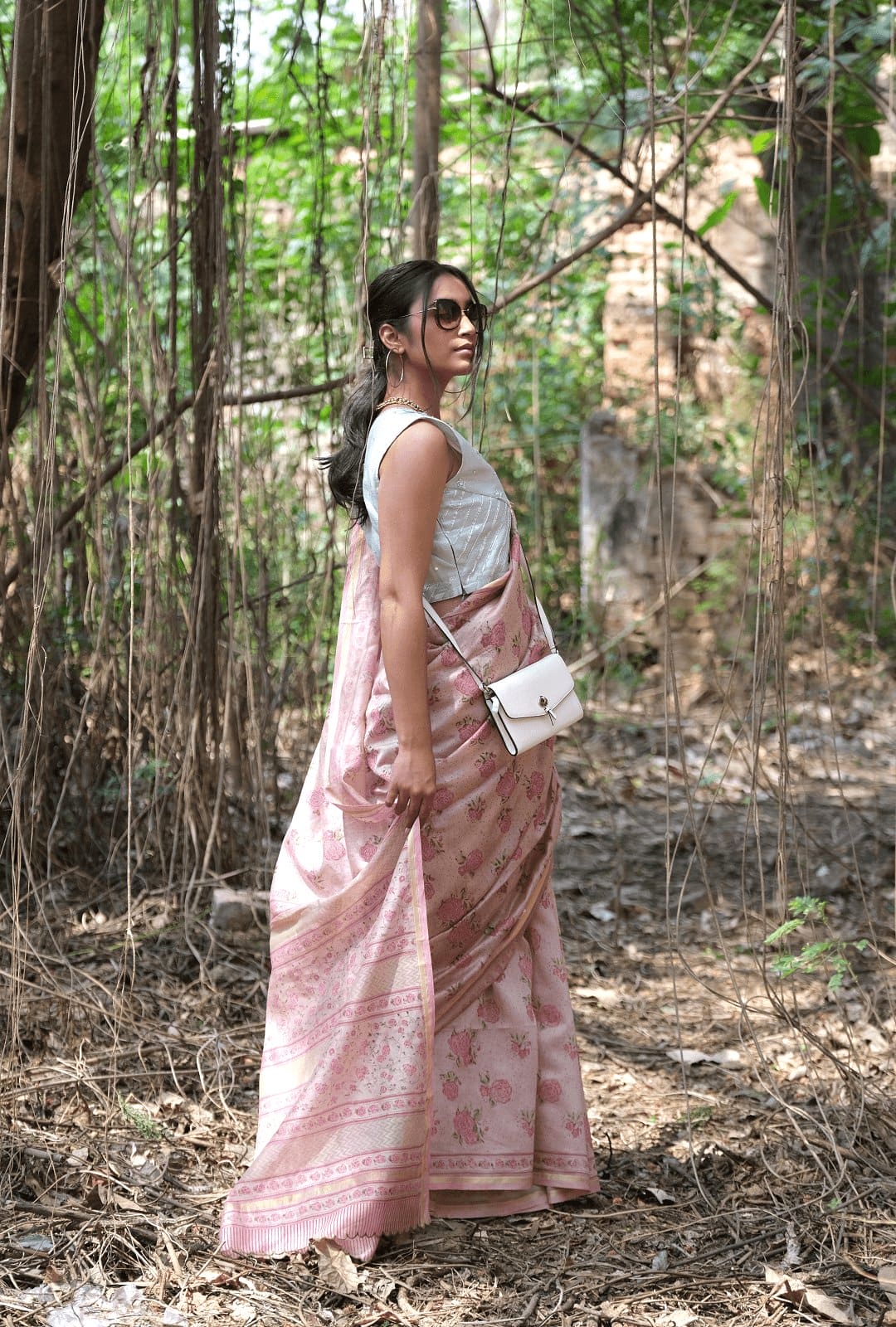Pink Block Print Chanderi Saree - Charkha TalesPink Block Print Chanderi Saree