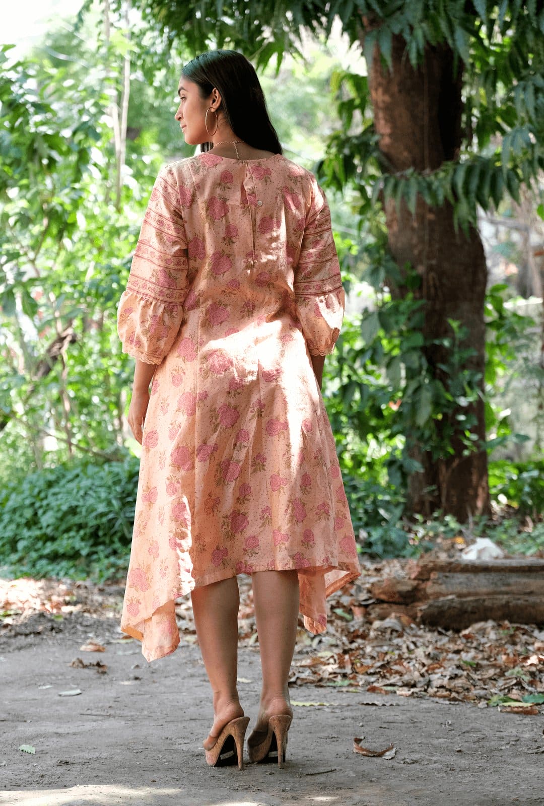 Pink Block Print Mulmul Dress - Charkha TalesPink Block Print Mulmul Dress