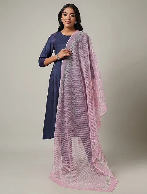 Pink Block Printed Kota Dupatta - Charkha TalesPink Block Printed Kota Dupatta