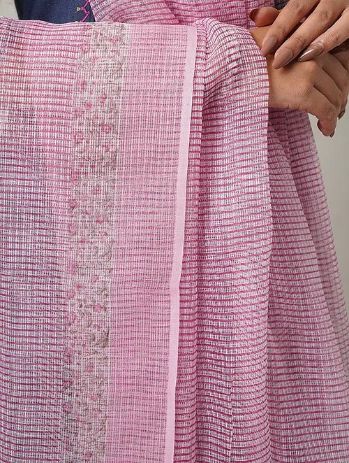 Pink Block Printed Kota Dupatta - Charkha TalesPink Block Printed Kota Dupatta