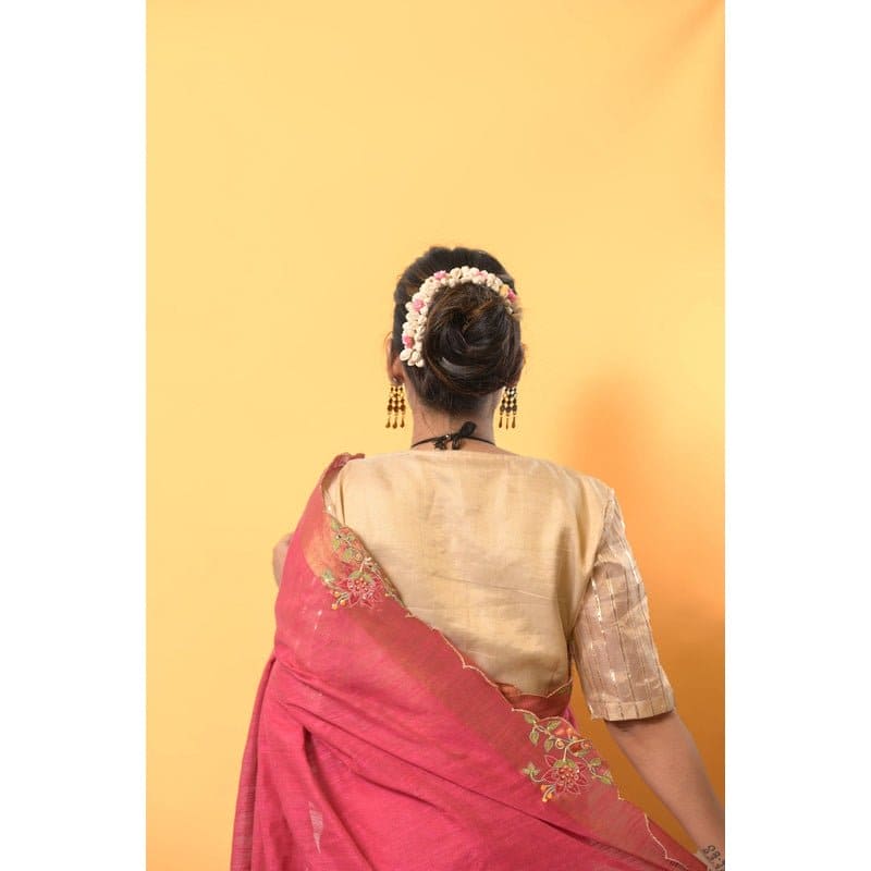 Pink Bloom Linen Saree - Charkha TalesPink Bloom Linen Saree