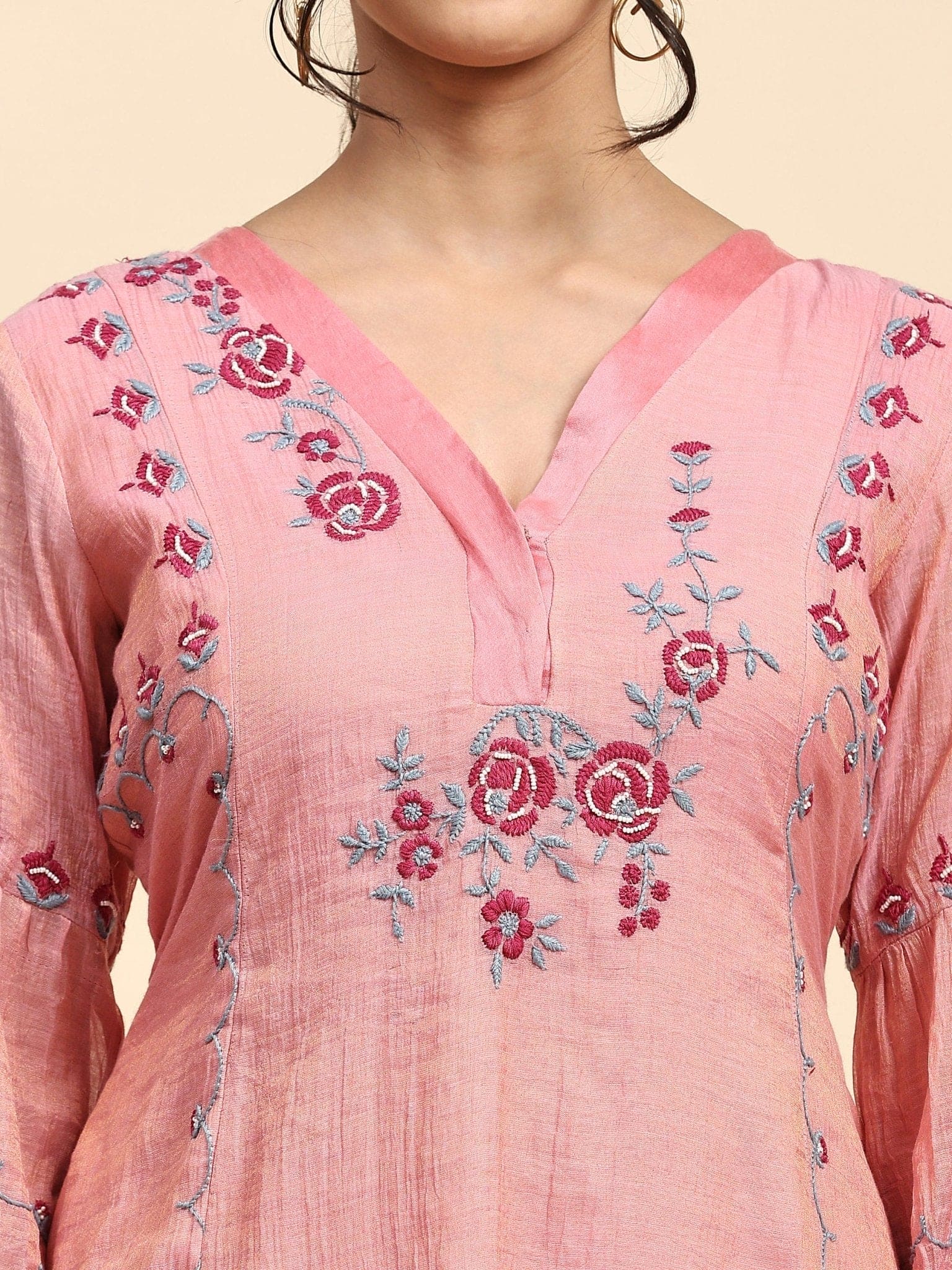 Pink Chikankari Embroiderd Kurta Set - Charkha TalesPink Chikankari Embroiderd Kurta Set