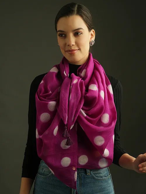 Pink Clamp Dye Chanderi Silk Stole - Charkha TalesPink Clamp Dye Chanderi Silk Stole