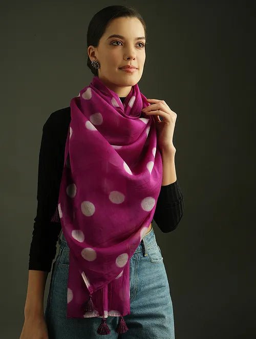 Pink Clamp Dye Chanderi Silk Stole - Charkha TalesPink Clamp Dye Chanderi Silk Stole