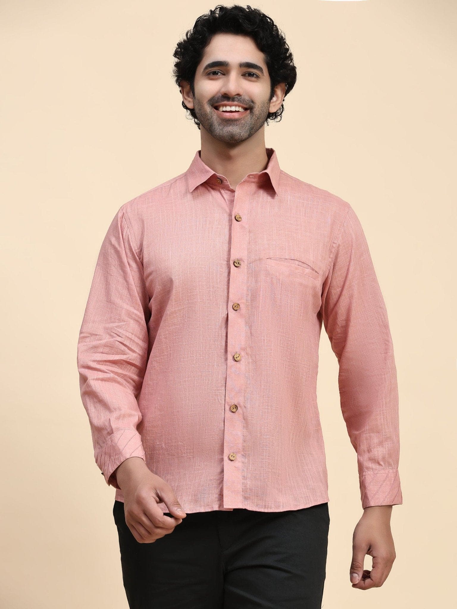 Pink Cotton Men Shirt - Charkha TalesPink Cotton Men Shirt