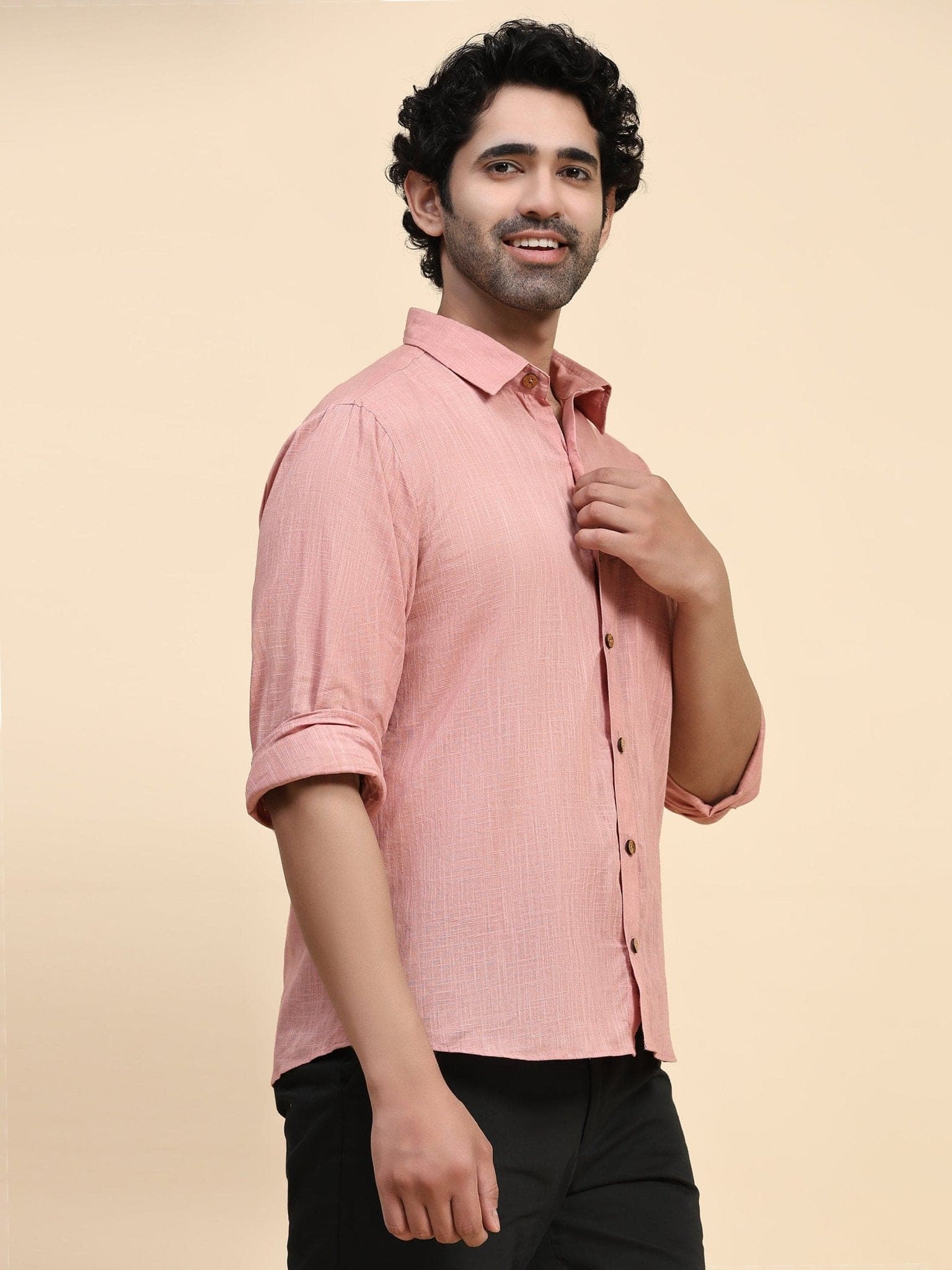 Pink Cotton Men Shirt - Charkha TalesPink Cotton Men Shirt