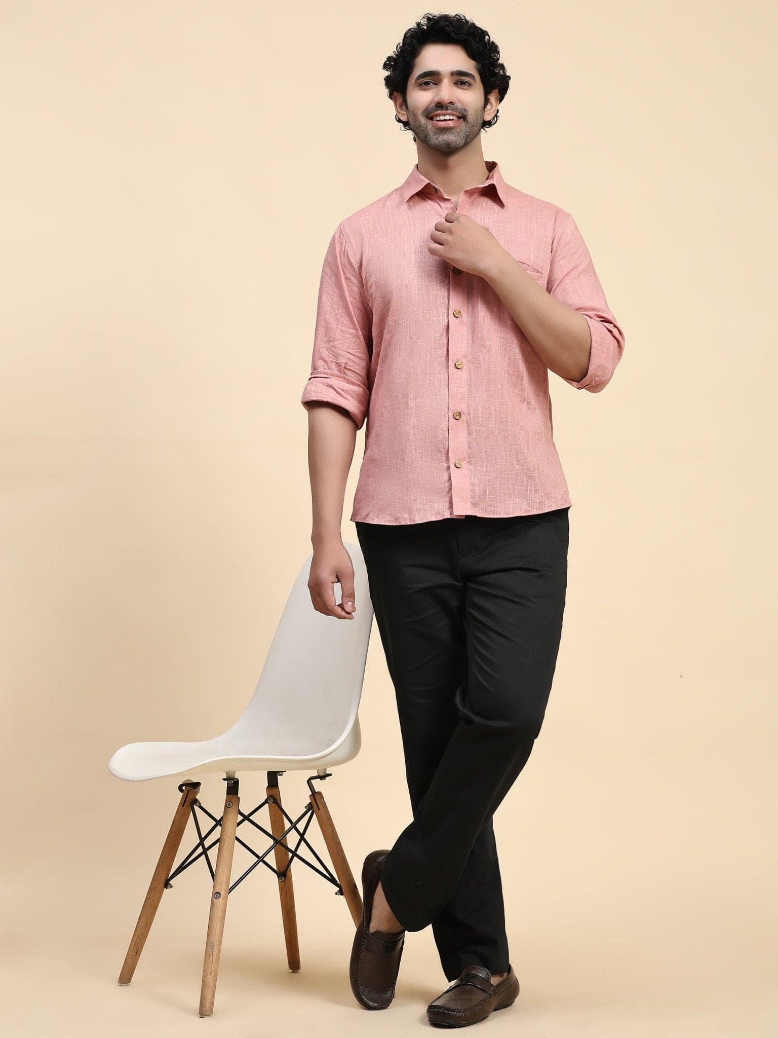 Pink Cotton Men Shirt - Charkha TalesPink Cotton Men Shirt