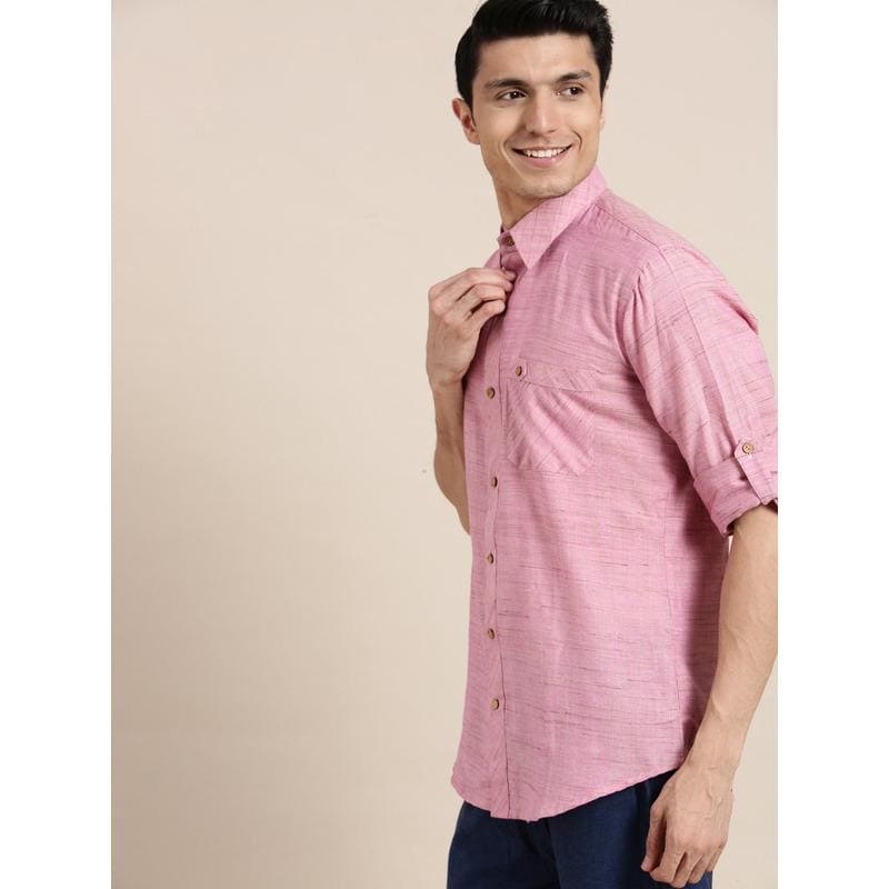 Pink Cotton Men Shirt - Charkha TalesPink Cotton Men Shirt