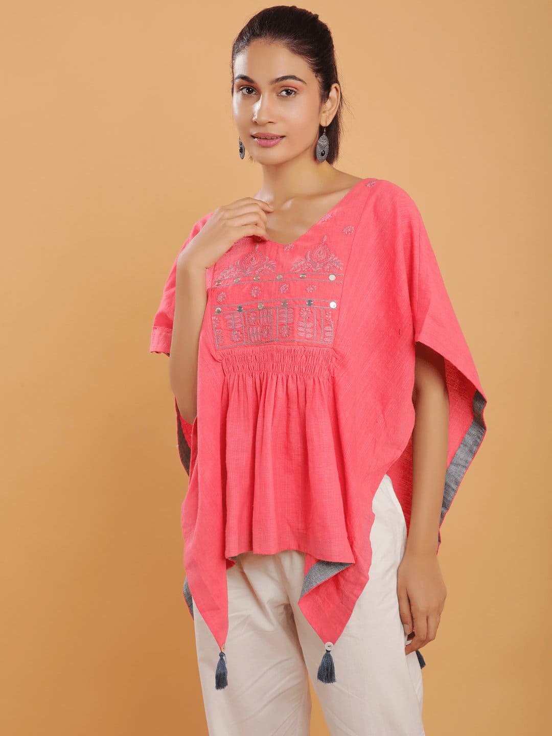 Pink Embroidered Cotton Co-Ord Set - Charkha TalesPink Embroidered Cotton Co-Ord Set