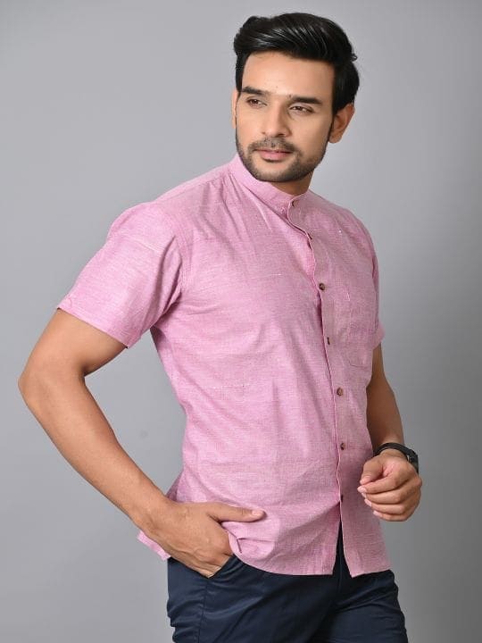 Pink Khadi Cotton Men Shirt - Charkha TalesPink Khadi Cotton Men Shirt