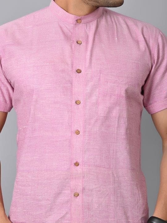 Pink Khadi Cotton Men Shirt - Charkha TalesPink Khadi Cotton Men Shirt