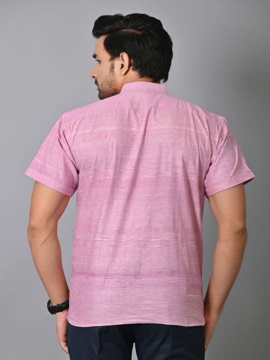 Pink Khadi Cotton Men Shirt - Charkha TalesPink Khadi Cotton Men Shirt