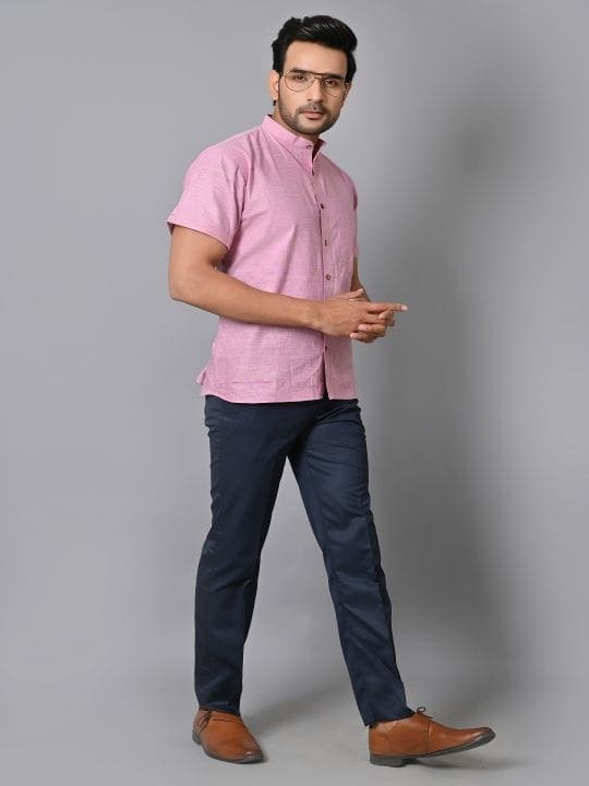 Pink Khadi Cotton Men Shirt - Charkha TalesPink Khadi Cotton Men Shirt