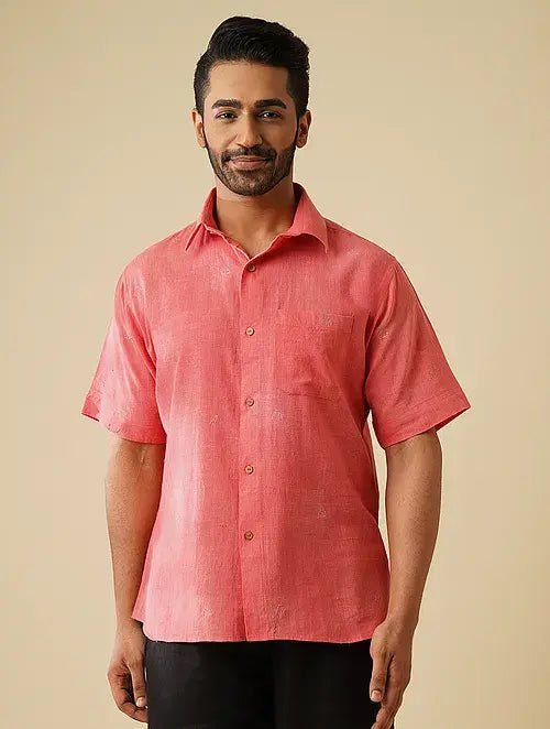 Pink Khadi Zari Motif Shirt - Charkha TalesPink Khadi Zari Motif Shirt