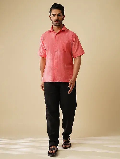 Pink Khadi Zari Motif Shirt - Charkha TalesPink Khadi Zari Motif Shirt