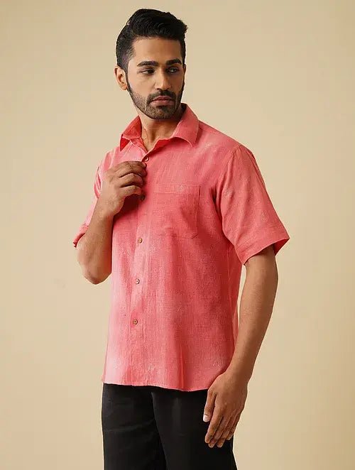 Pink Khadi Zari Motif Shirt - Charkha TalesPink Khadi Zari Motif Shirt