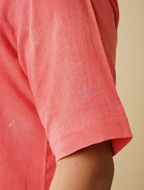 Pink Khadi Zari Motif Shirt - Charkha TalesPink Khadi Zari Motif Shirt