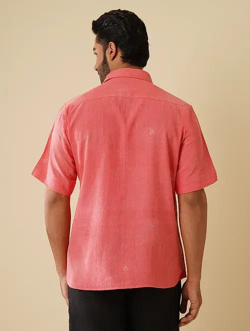 Pink Khadi Zari Motif Shirt - Charkha TalesPink Khadi Zari Motif Shirt