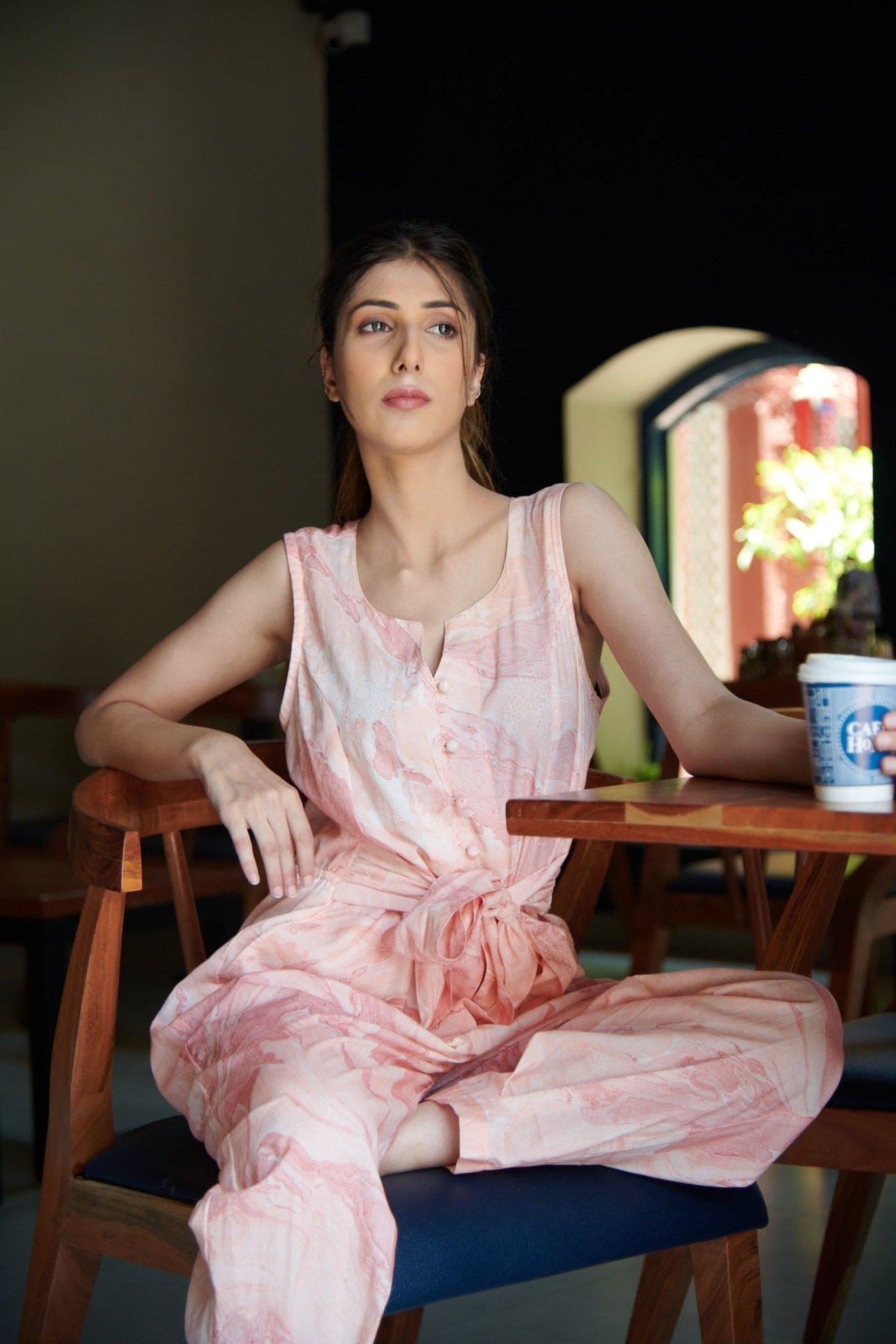 Pink Marble Hand Printed Jumpsuit - Charkha TalesPink Marble Hand Printed Jumpsuit