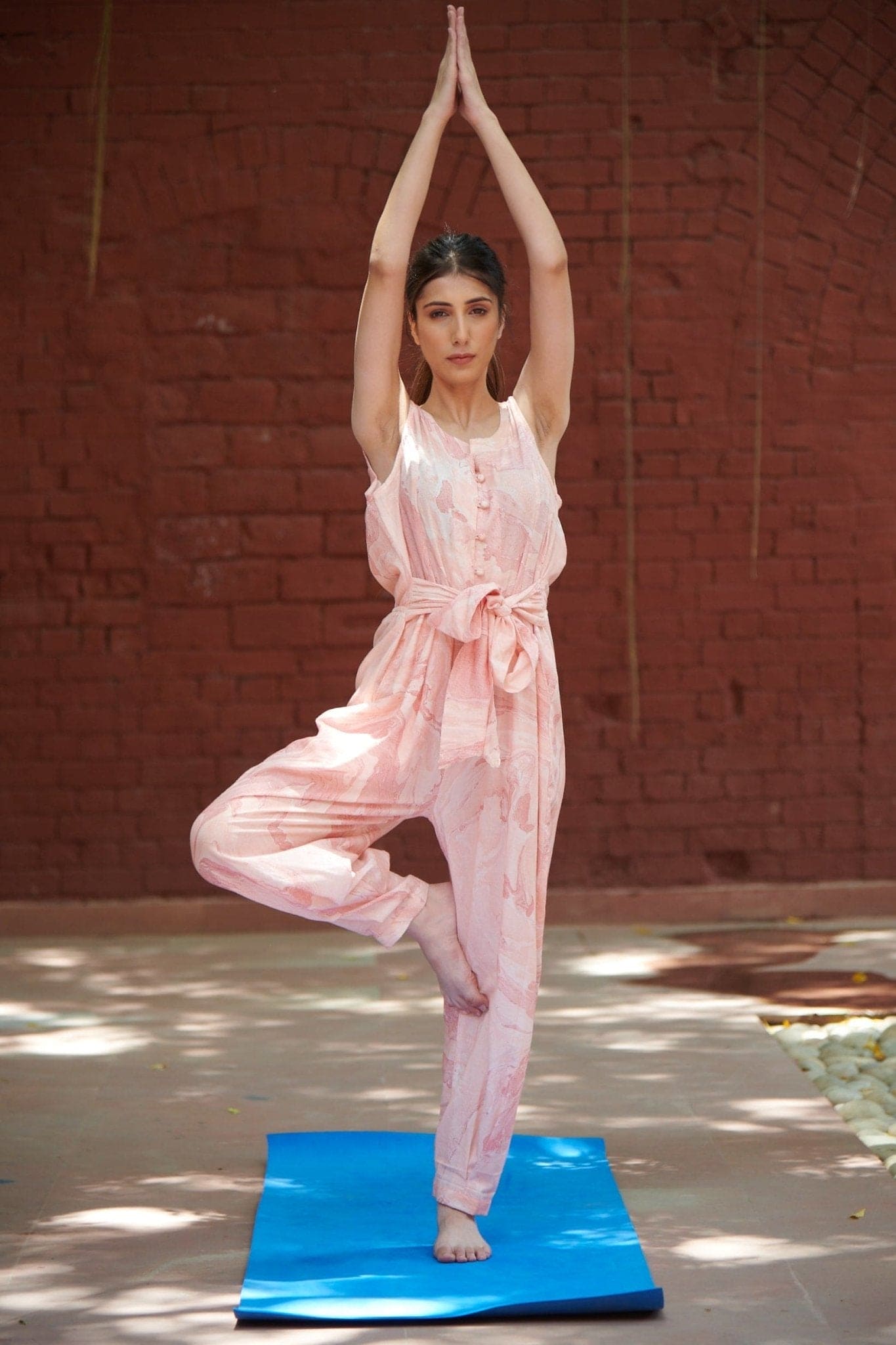 Pink Marble Hand Printed Jumpsuit - Charkha TalesPink Marble Hand Printed Jumpsuit