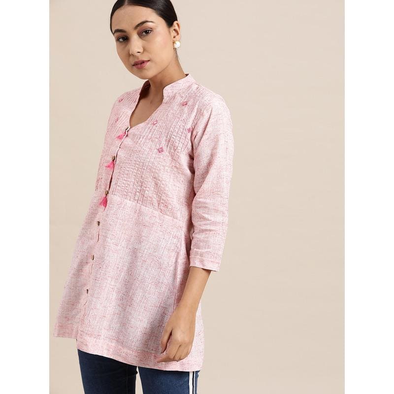 Pink "Modern" Block Print Summer Top - Charkha TalesPink "Modern" Block Print Summer Top