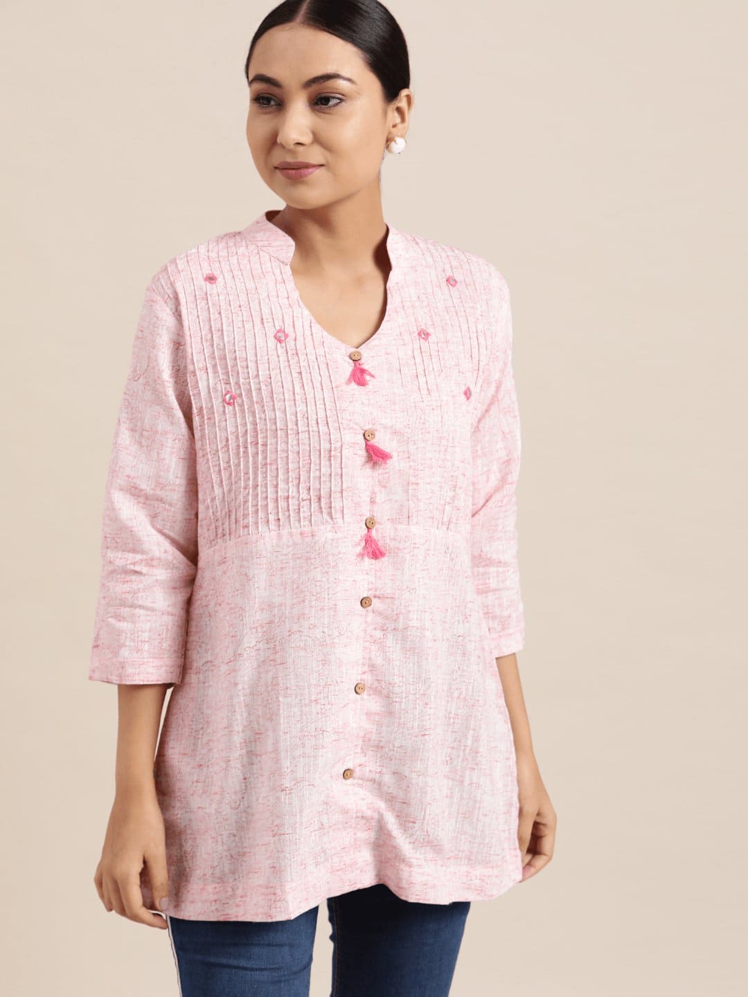 Pink "Modern" Block Print Summer Top - Charkha TalesPink "Modern" Block Print Summer Top