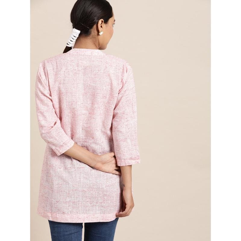 Pink "Modern" Block Print Summer Top - Charkha TalesPink "Modern" Block Print Summer Top