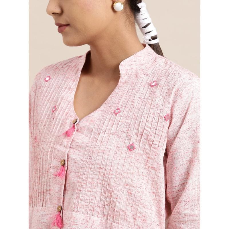 Pink "Modern" Block Print Summer Top - Charkha TalesPink "Modern" Block Print Summer Top