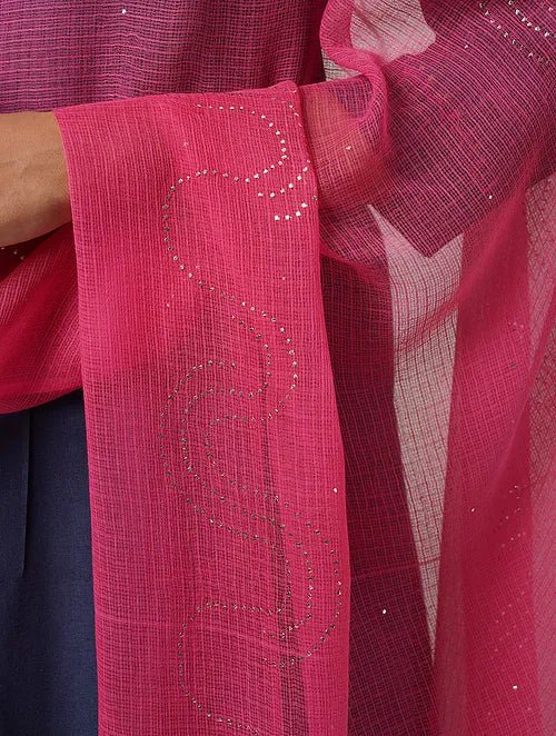 Pink Mukaish Kota Dupatta - Charkha TalesPink Mukaish Kota Dupatta