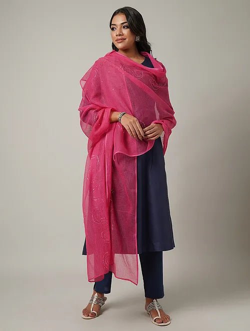 Pink Mukaish Kota Dupatta - Charkha TalesPink Mukaish Kota Dupatta