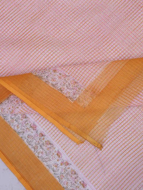 Pink-Orange Block Printed Kota Dupatta - Charkha TalesPink-Orange Block Printed Kota Dupatta