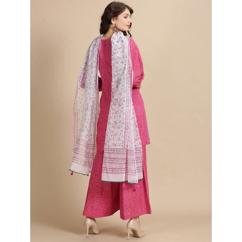 Pink Sanganeri Block Print Kurta Set - Charkha TalesPink Sanganeri Block Print Kurta Set