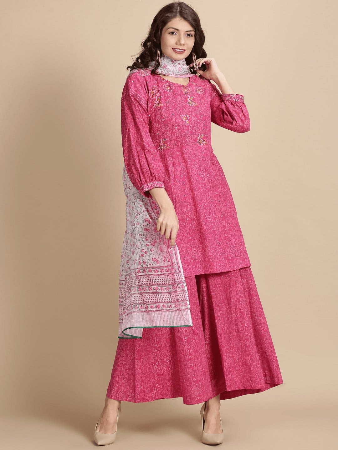 Pink Sanganeri Block Print Kurta Set - Charkha TalesPink Sanganeri Block Print Kurta Set