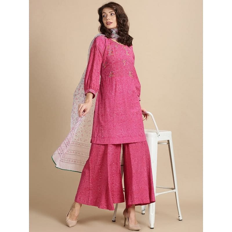 Pink Sanganeri Block Print Kurta Set - Charkha TalesPink Sanganeri Block Print Kurta Set