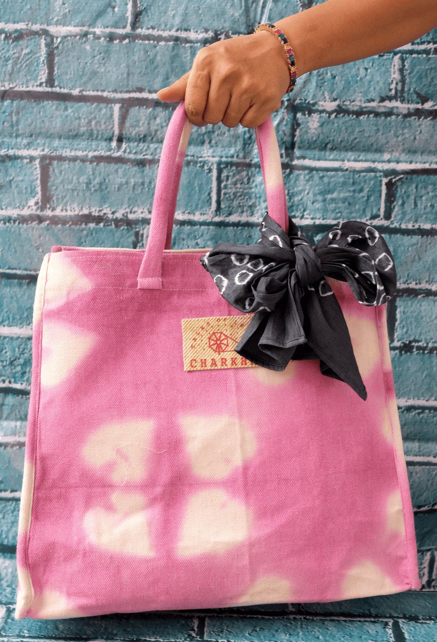 Pink Tie Dye Tote Bag - Charkha TalesPink Tie Dye Tote Bag