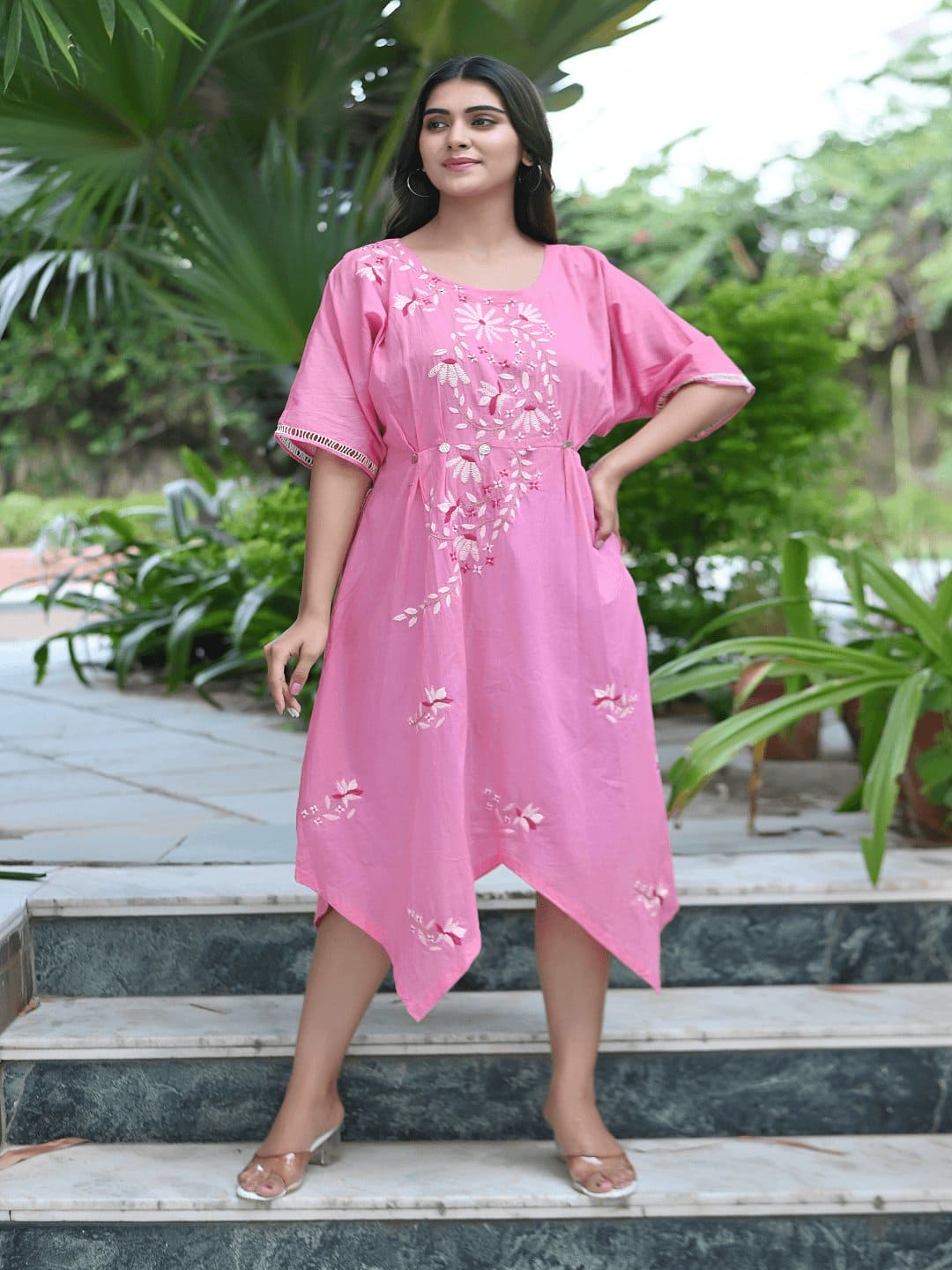 Pink Utasv Chikankari Handkerchief Dress - Charkha TalesPink Utasv Chikankari Handkerchief Dress