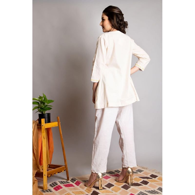 &quot;Purity &quot;  Off-White Chikankari Top and Pant Set of 2 - Charkha tales