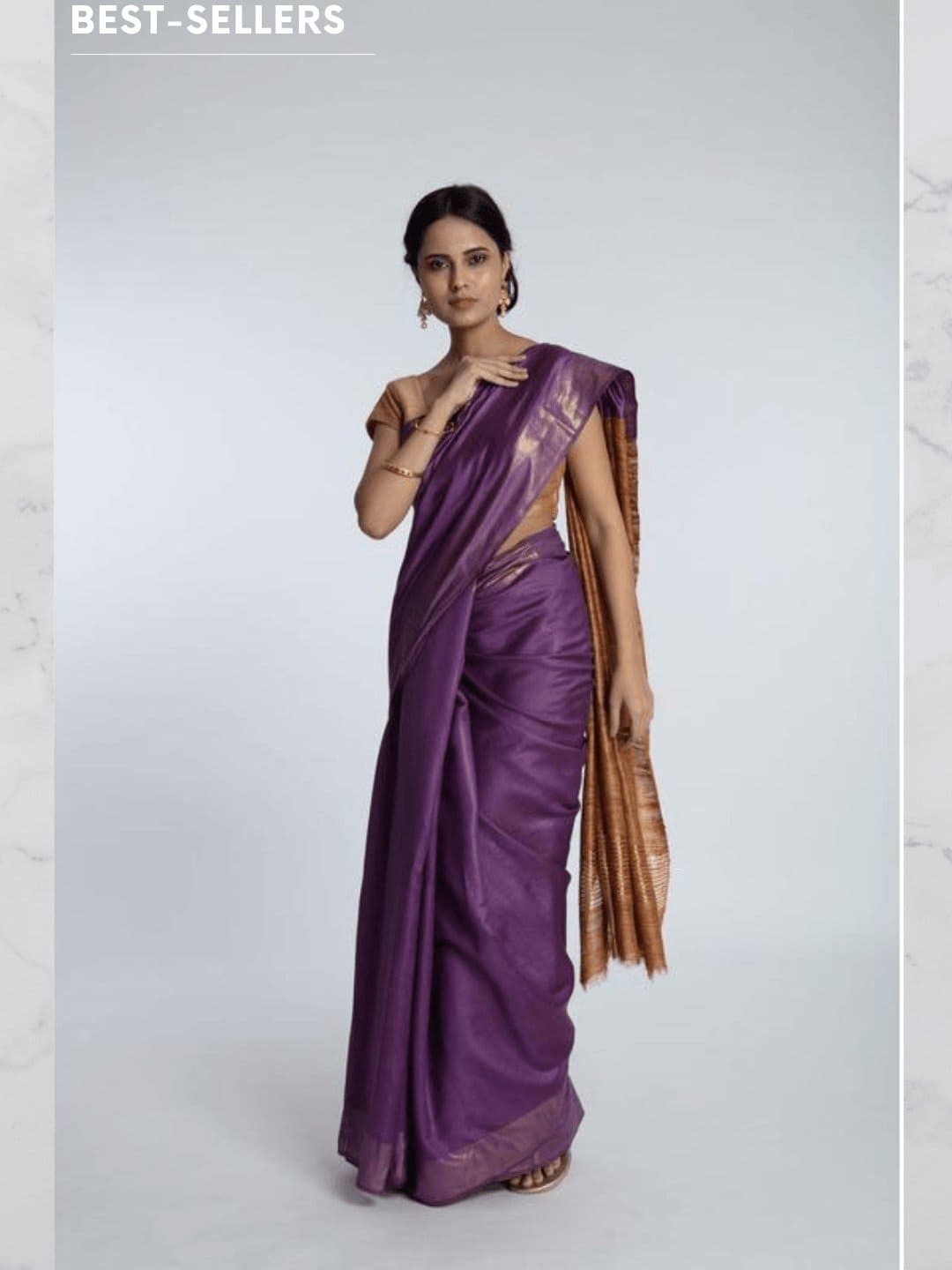 Purple & Beige Silk Saree - Charkha TalesPurple & Beige Silk Saree