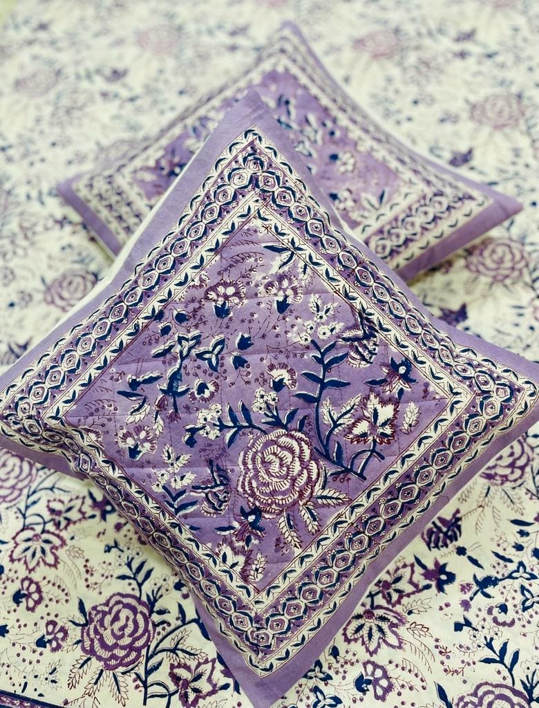 Purple Block Print Cotton Cushion - Charkha TalesPurple Block Print Cotton Cushion