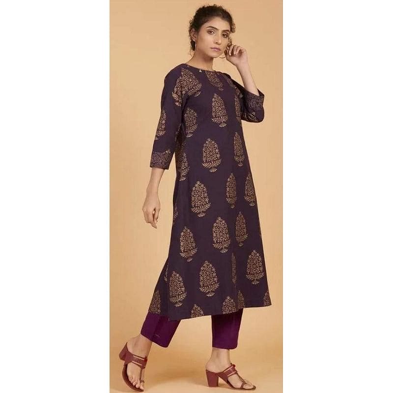 Purple Block Print Cotton Kurta Set - Charkha TalesPurple Block Print Cotton Kurta Set