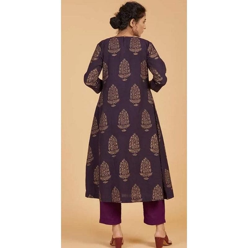 Purple Block Print Cotton Kurta Set - Charkha TalesPurple Block Print Cotton Kurta Set