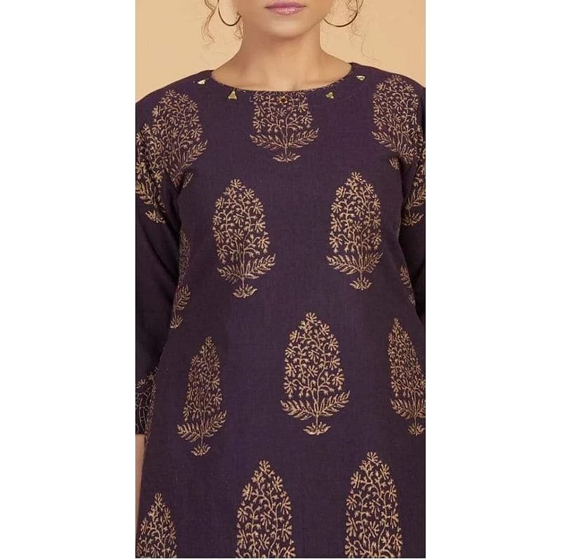 Purple Block Print Cotton Kurta Set - Charkha TalesPurple Block Print Cotton Kurta Set