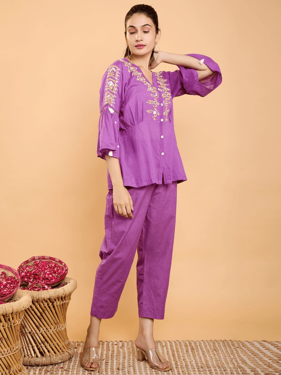 Purple Boho Chikankari Co- Ord Set - Charkha TalesPurple Boho Chikankari Co- Ord Set