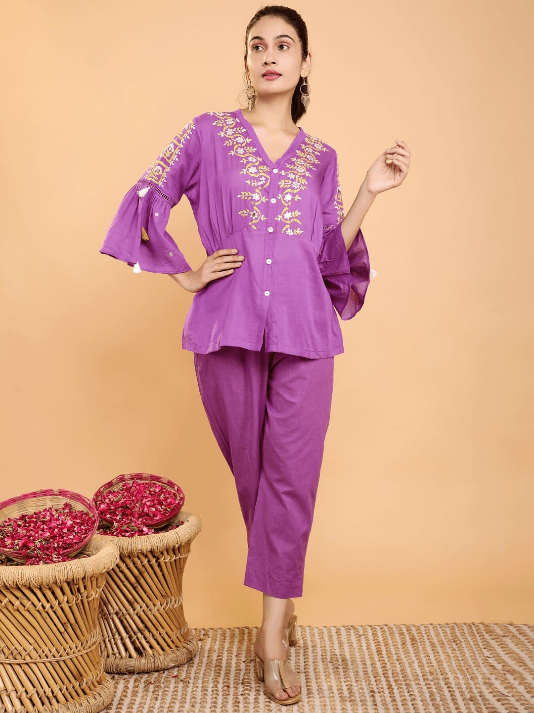 Purple Boho Chikankari Co- Ord Set - Charkha TalesPurple Boho Chikankari Co- Ord Set