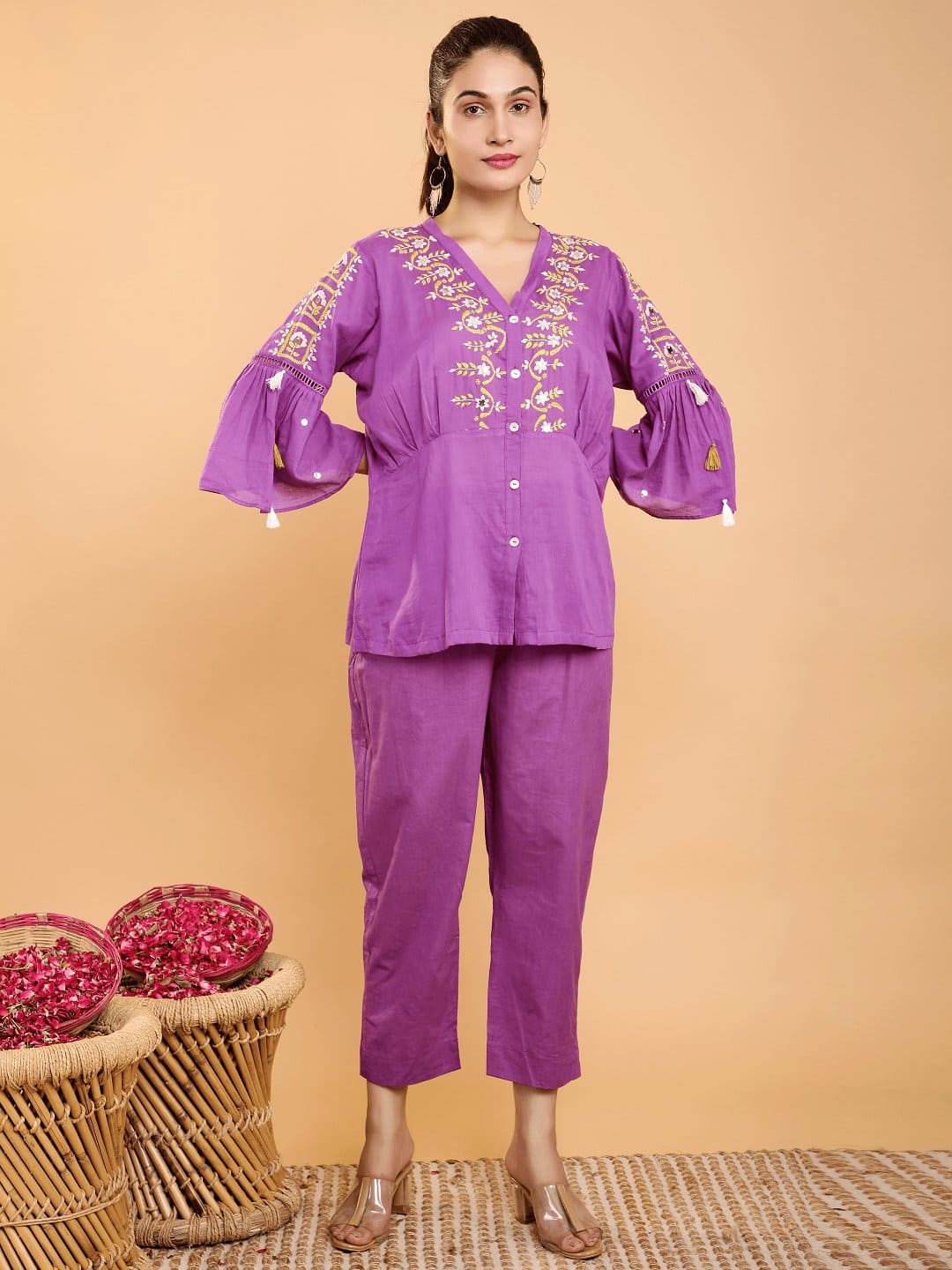 Purple Boho Chikankari Co- Ord Set - Charkha TalesPurple Boho Chikankari Co- Ord Set