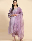 Purple Chanderi Tissue Kurta Set - Charkha TalesPurple Chanderi Tissue Kurta Set